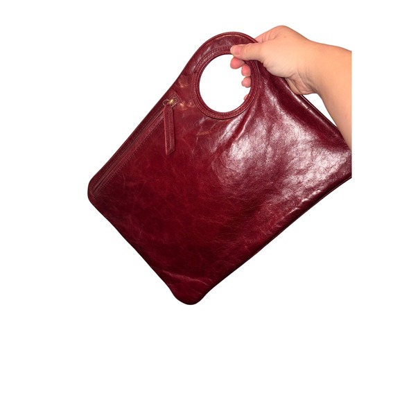 ARZA‎ Design Burgundy Red Leather Top Handle Zip Clutch Handbag Bag Artisan Made